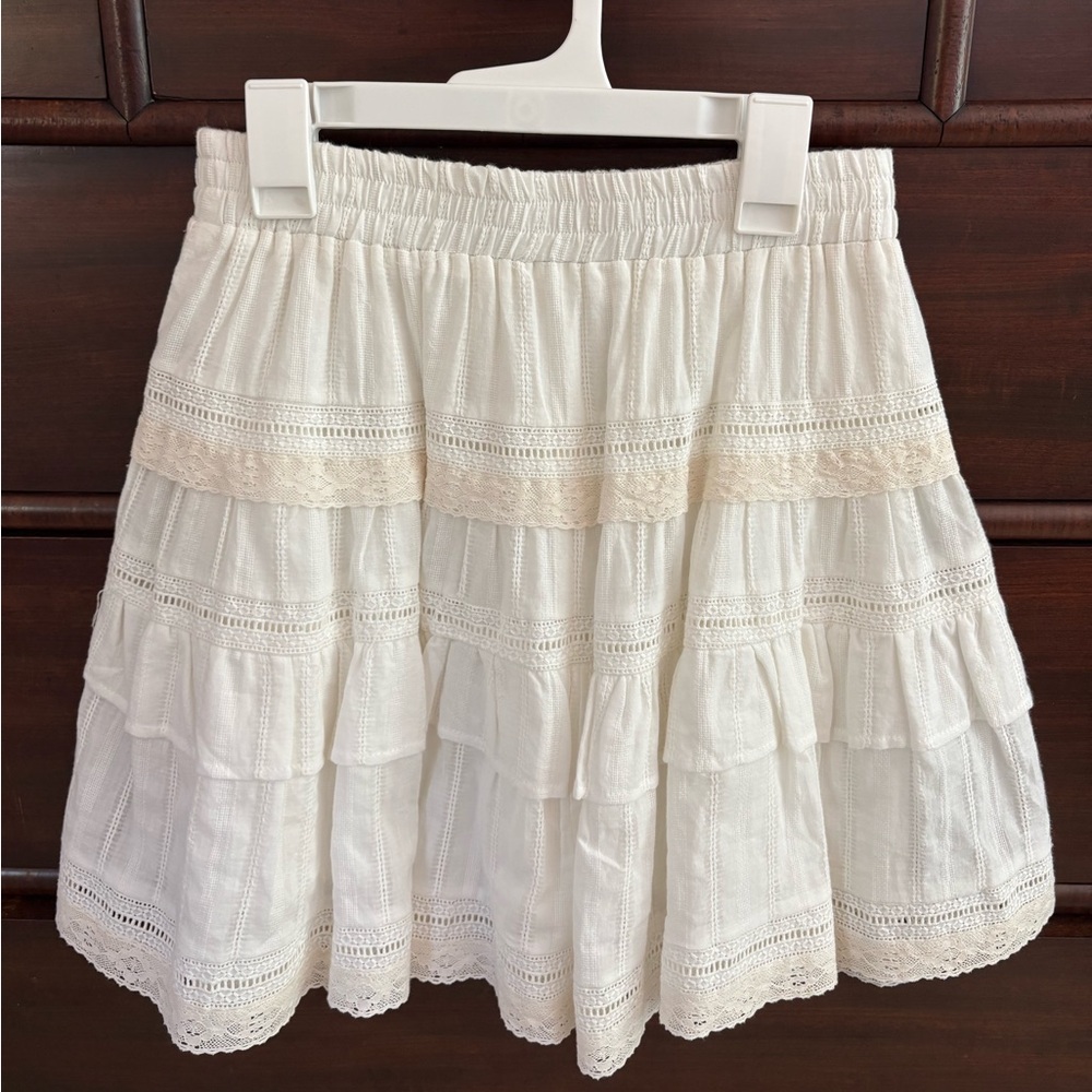 Rose Velvet Cream Tiered Lace Skater Skirt